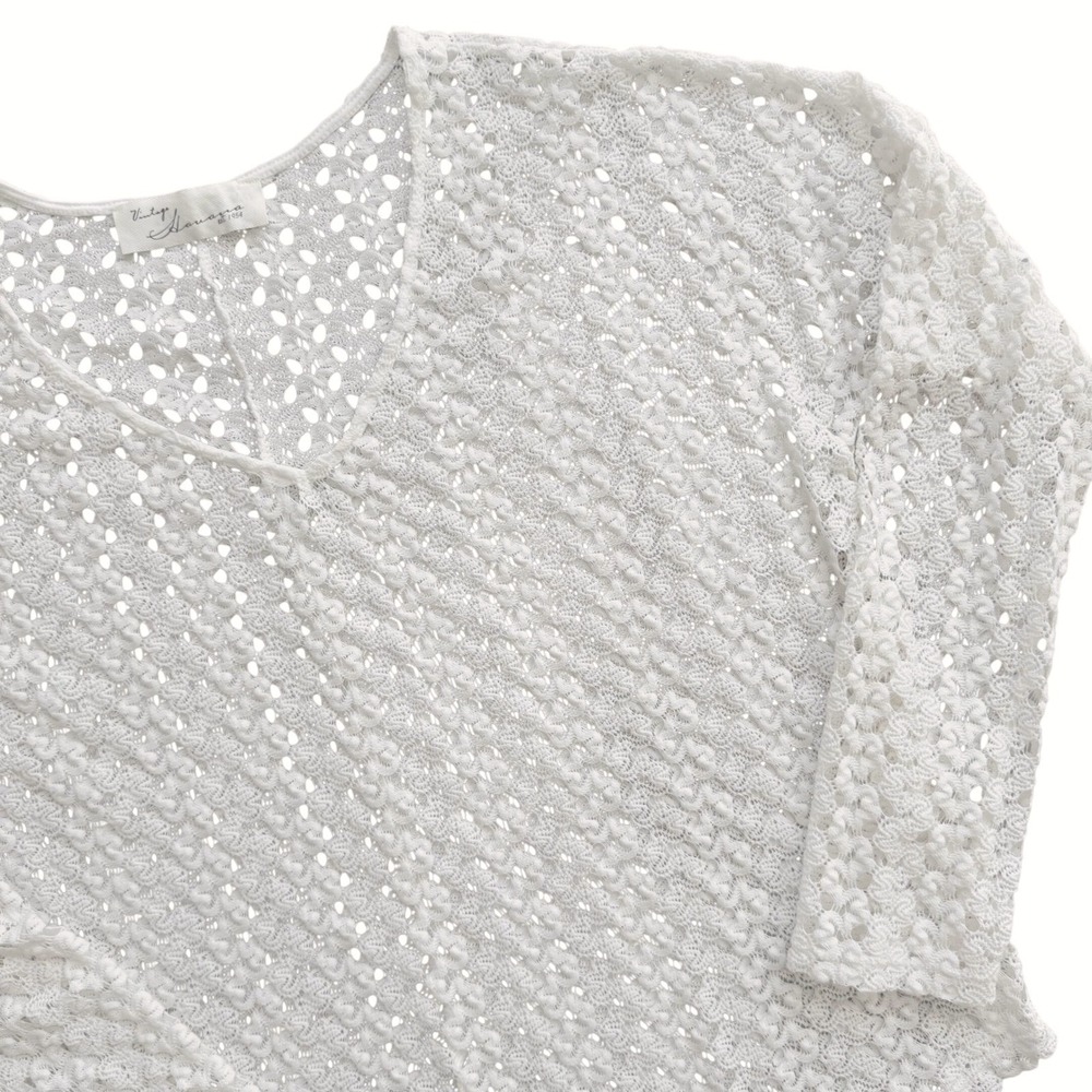 Vintage‎ Havana Crochet Knit Top Women Large White Boho Beachy Romantic Festival
